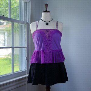 Free People Fairy Purple Lace Top Medium Rhinestones Peplum Rave Whimsigoth